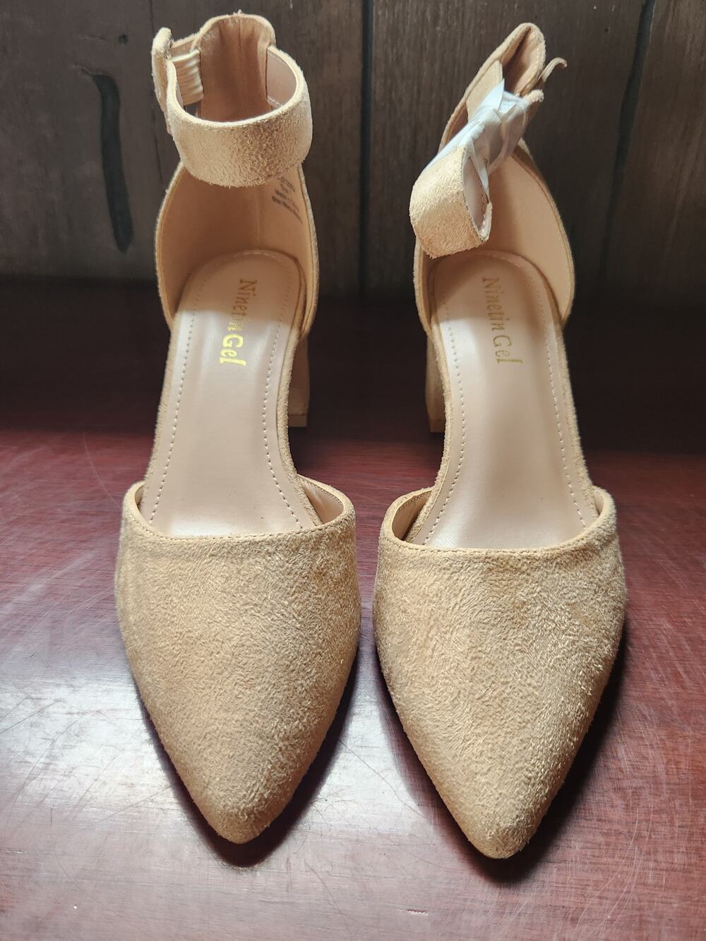 Ninetin Gel Tan Suede Slingback Block Heel Mules Women's Size 7